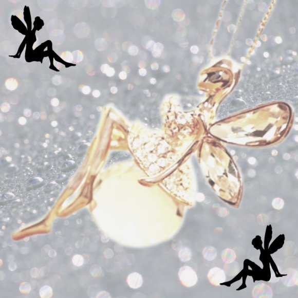 Gold Color Fairy Angel On Crystal Ball/Globe Wing Pendant Necklace - NWT - Picture 4 of 6